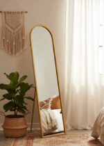 Valento Floor Mirror. Full-length floor mirror. Modern floor mirror. Stylish floor mirror. Large floor mirror. Minimalist mirror. Decorative floor mirror. Bedroom floor mirror. Living room mirror. Contemporary floor mirror. Slim profile mirror. Easy-to-assemble mirror. Functional mirror. Durable floor mirror. Tall floor mirror. Home décor mirror. Full-body mirror. Elegant floor mirror. Large reflective mirror. gold