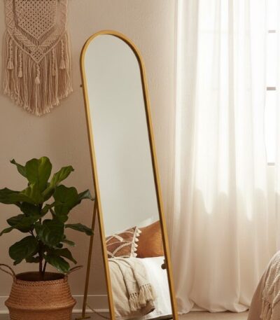 Valento Floor Mirror. Full-length floor mirror. Modern floor mirror. Stylish floor mirror. Large floor mirror. Minimalist mirror. Decorative floor mirror. Bedroom floor mirror. Living room mirror. Contemporary floor mirror. Slim profile mirror. Easy-to-assemble mirror. Functional mirror. Durable floor mirror. Tall floor mirror. Home décor mirror. Full-body mirror. Elegant floor mirror. Large reflective mirror. gold