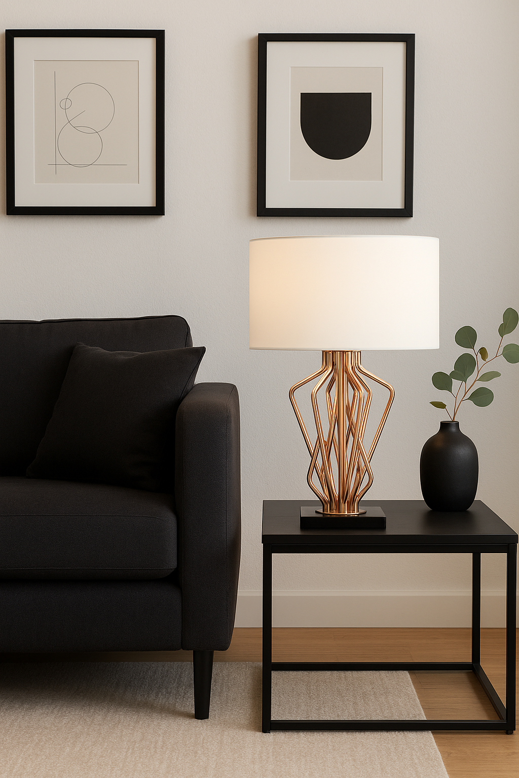 Stella White Table Lamp Stella Table Lamp. Home lighting. Black fabric shade. White fabric shade. Bronze metal frame. Black marble base. Handcrafted lamp. Contemporary design. Modern lighting. Decorative lamp. Table lamp. Living room lighting. Bedroom lighting. Stylish lamp. Elegant lighting. Durable lamp. Indoor lighting. Sleek design. Luxury lighting. Black and white shades. Bronze finish.