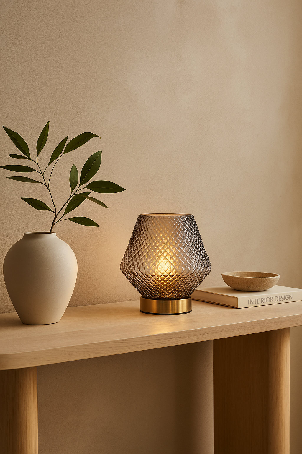 Vira Grey Table Lamp Vira Table Lamp. Glass table lamp. Embossed glass. Textured glass lamp. Gold finish base. Grey lamp. Aqua blue lamp. Clear lamp. Contemporary lighting. Modern table lamp. Home lighting. Ambient lighting. Decorative lamp. Living room lighting. Bedroom lighting. Stylish lamp. Metallic gold lamp. Interior decor. Lighting fixture.