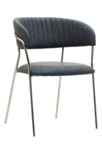 Taryn Leather Dining Chair. Grey leather dining chair. Modern dining chair. Chrome leg dining chair. Contemporary leather chair. Padded dining chair. Tufted backrest chair. Minimalist dining furniture. Ergonomic dining chair. Stylish grey chair. Luxury dining seating. Metal frame dining chair. Modern kitchen chair. Easy clean leather chair. Industrial dining chair. Sleek dining chair. Compact dining chair. Modern home furniture. Comfortable dining chair. Dark grey upholstered chair.