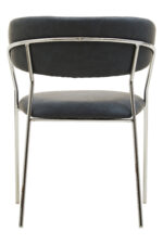 Taryn Leather Dining Chair. Grey leather dining chair. Modern dining chair. Chrome leg dining chair. Contemporary leather chair. Padded dining chair. Tufted backrest chair. Minimalist dining furniture. Ergonomic dining chair. Stylish grey chair. Luxury dining seating. Metal frame dining chair. Modern kitchen chair. Easy clean leather chair. Industrial dining chair. Sleek dining chair. Compact dining chair. Modern home furniture. Comfortable dining chair. Dark grey upholstered chair.