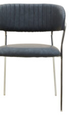 Taryn Leather Dining Chair. Grey leather dining chair. Modern dining chair. Chrome leg dining chair. Contemporary leather chair. Padded dining chair. Tufted backrest chair. Minimalist dining furniture. Ergonomic dining chair. Stylish grey chair. Luxury dining seating. Metal frame dining chair. Modern kitchen chair. Easy clean leather chair. Industrial dining chair. Sleek dining chair. Compact dining chair. Modern home furniture. Comfortable dining chair. Dark grey upholstered chair.