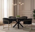 Veda Velvet Dining Chair. black velvet chair. gold frame chair. mink velvet chair. black frame chair. modern velvet chair. upholstered dining chair. plush velvet seating. sleek dining chair. compact dining chair. comfortable dining chair. stylish dining furniture. contemporary dining chair. luxury velvet chair. velvet accent chair. living room furniture. dining room furniture. modern home furniture. metal frame chair. velvet chair for small spaces. elegant velvet chair.