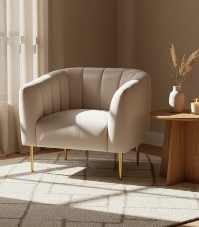 Delano Velvet Armchair. Velvet Armchair. Light Grey Armchair. Light Blue Armchair. Mid-Century Modern Chair. Upholstered Armchair. Channel Tufted Chair. Foam Cushion Armchair. Soft Velvet Chair. Gold Metal Legs Chair. Stylish Accent Chair. Compact Armchair. Home Furniture. Modern Living Room Chair. Cozy Seating. Contemporary Armchair. Luxury Home Seating. Decorative Chair. Bedroom Chair. Office Accent Chair. Plush Velvet Upholstery. Elegant Lounge Chair. Comfortable Armchair. Tactile Texture Chair. Glam Armchair.