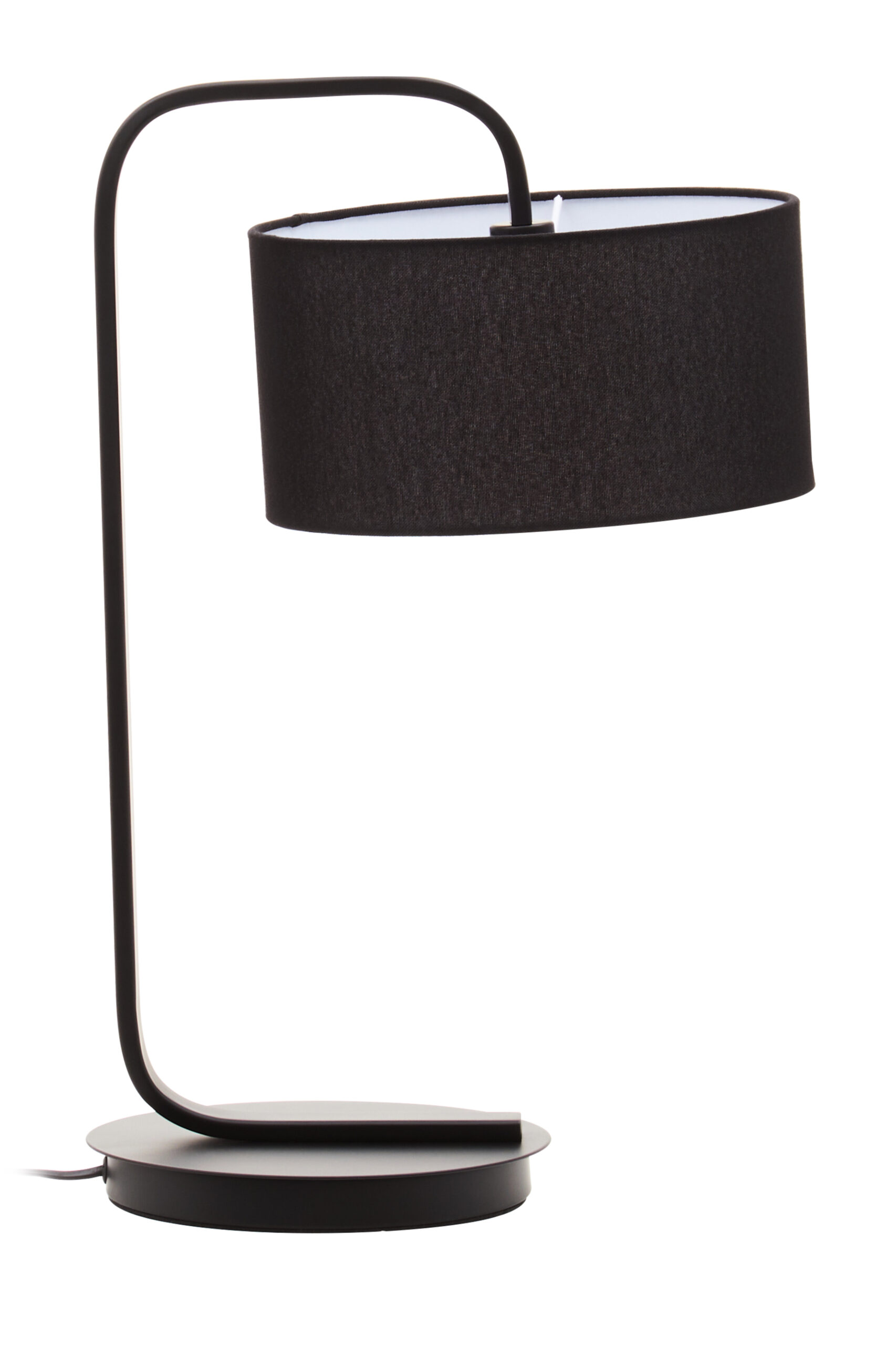 Sabrina table lamp. Black table lamp. C-shaped lamp. Modern lighting. Contemporary table lamp. Minimalist lamp. Fabric shade lamp. Black metal lamp. Bedside lighting. Desk lamp. Ambient lighting. Sculptural lamp. Sleek lamp. Home lighting. Decorative lamp. Compact lamp. Stylish table lamp. Reading lamp. Black shade lamp. Modern home décor. Accent lamp. Small table lamp. Contemporary interior. Minimalist décor. Unique lighting design.