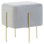 Vienna Square Velvet Stool. Velvet stool. Grey velvet stool. Square pouffe. Luxury accent stool. Modern footstool. Gold leg stool. Contemporary home furniture. Bedroom accent stool. Living room stool. Glam interior furniture. Vanity stool. Compact seating. Upholstered stool. Designer stool.
