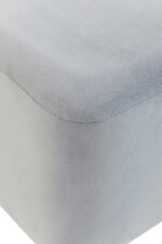 Vienna Square Velvet Stool. Velvet stool. Grey velvet stool. Square pouffe. Luxury accent stool. Modern footstool. Gold leg stool. Contemporary home furniture. Bedroom accent stool. Living room stool. Glam interior furniture. Vanity stool. Compact seating. Upholstered stool. Designer stool.