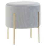 Vienna Round Velvet Stool. Round velvet stool. Velvet pouffe. Luxury accent stool. Modern footstool. Gold leg stool. Contemporary seating. Upholstered stool. Glam home furniture. Bedroom accent stool. Living room stool. Vanity stool. Compact seating. Round ottoman. Soft velvet furniture.