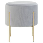 Vienna Round Velvet Stool. Round velvet stool. Velvet pouffe. Luxury accent stool. Modern footstool. Gold leg stool. Contemporary seating. Upholstered stool. Glam home furniture. Bedroom accent stool. Living room stool. Vanity stool. Compact seating. Round ottoman. Soft velvet furniture.