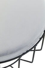 Vey Round Cage Stool. Grey Velvet Stool. Black Metal Base. Industrial Stool. Modern Accent Stool. Cage Design Furniture. Round Velvet Seat. Minimalist Home Decor. Contemporary Stool. Living Room Accent. Bedroom Stool. Dressing Table Seat. Industrial Home Accessory. Compact Seating. Modern Home Furniture. Urban Style Stool. Soft Velvet Upholstery. Decorative Stool. Functional Accent Piece.