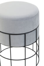 Vey Cage Frame Stool. Grey Velvet Stool. Black Metal Base. Grid Wireframe Stool. Industrial Side Stool. Modern Accent Stool. Contemporary Seating. Minimalist Stool. Living Room Stool. Bedroom Stool. Office Stool. Plush Velvet Stool. Sleek Industrial Furniture. Compact Seating Option. Decorative Stool. Modern Home Accessory. Urban Style Stool. Functional Accent Furniture. Designer Velvet Stool. Stylish Seating.