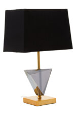 Alina Smoked Crystal Table Lamp. Triangular Crystal Lamp. Gold Metal Lamp. Black Shade Lamp. Geometric Table Lamp. Modern Accent Lamp. Luxury Table Lamp. Contemporary Lighting. Sleek Table Lamp. Living Room Lamp. Bedroom Lamp. Desk Lamp. Boutique Style Lamp. Designer Table Lamp. Sculptural Lamp. Ambient Lighting. Modern Home Accessory. Minimalist Lamp. Statement Table Lamp. Elegant Table Lamp.