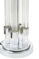 Azelina Table Lamp. Ribbed glass lamp. Silver metal base. Ivory fabric shade. Modern lighting. Contemporary table lamp. Elegant lamp décor. Neutral lighting accessory. Glass and metal lamp. Ambient lighting. Bedroom lamp. Living room table lamp. Designer lighting.