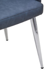 Thalia Dining Chair. Faux leather dining chair. Gold leg chair. Quilted back chair. Dark grey chair. Modern dining furniture. Mid-century modern style. Contemporary seating. Padded armchair. Elegant dining chair. Chrome finish legs. Stylish home décor.