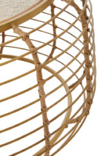 Trent Coffee Table. Rattan coffee table. Handwoven rattan top. Gold metal frame table. Round coffee table. Minimalist living room furniture. Boho coffee table. Coastal style furniture. Mid-century modern table. Sturdy metal frame. Artisanal furniture. Rustic modern décor.