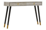 Fiora Shagreen Console Table. Shagreen leather console table. Gold accent furniture. Two-drawer console table. Modern hallway table. Luxury console table. Black leg console. Contemporary entryway furniture. Boutique-style décor. Textured finish console.