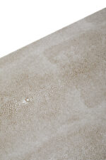 Fiora Shagreen Console Table. Shagreen leather console table. Gold accent furniture. Two-drawer console table. Modern hallway table. Luxury console table. Black leg console. Contemporary entryway furniture. Boutique-style décor. Textured finish console.