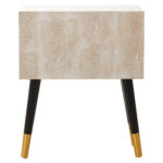 Fiora Shagreen Bedside Table. Shagreen leather bedside table. Two-drawer bedside table. Gold accent furniture. Modern nightstand. Luxury bedside table. Black leg table. Textured finish furniture. Contemporary bedroom décor. Boutique home style.