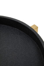 Corina Set of 2 Shagreen Side Tables. Black shagreen tables. Gold finish legs. Tray-style tops. Nesting tables. Modern accent furniture. Luxury side tables. Contemporary living room décor. Durable furniture. Boutique design.