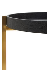Corina Set of 2 Shagreen Side Tables. Black shagreen tables. Gold finish legs. Tray-style tops. Nesting tables. Modern accent furniture. Luxury side tables. Contemporary living room décor. Durable furniture. Boutique design.