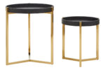 Corina Set of 2 Shagreen Side Tables. Black shagreen tables. Gold finish legs. Tray-style tops. Nesting tables. Modern accent furniture. Luxury side tables. Contemporary living room décor. Durable furniture. Boutique design.