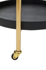 Corina 2 Tier Tray Table. Shagreen tray table. Two-tier drinks trolley. Gold finish frame. Black shagreen shelves. Modern bar cart. Luxury serving table. Contemporary accent furniture. Mobile side table. Boutique home décor.