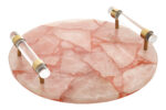 Wren Pink Quartz Tray. Natural Quartz Tray. Gold Finish Tray. Acrylic Handle Tray. Luxury Decorative Tray. Modern Accent Tray. Elegant Home Décor. Stylish Coffee Table Tray. Dressing Table Accessory. Contemporary Home Accessory. Pink Stone Tray. Sophisticated Home Accent. Designer Tray. Marble Effect Tray.