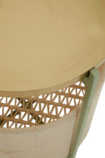 Safia Two Tier Side Table. Green and Gold Side Table. Luxury Accent Table. Modern End Table. Two Tier Storage Table. Decorative Side Table. Metal and Cotton Table. Elegant Home Accessory. Luxe Living Room Furniture. Contemporary Bedroom Table. Dual Shelf Accent Table. Stylish Storage Solution. Compact Furniture Design. Chic Metallic Table.