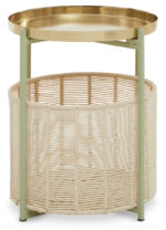 Safia 2 Tier Side Table. Green and Gold Side Table. Luxury Accent Table. Modern End Table. Two Tier Storage Table. Decorative Side Table. Metal and Cotton Table. Elegant Home Accessory. Luxe Living Room Furniture. Contemporary Bedroom Table. Dual Shelf Accent Table. Stylish Storage Solution. Compact Furniture Design. Chic Metallic Table.