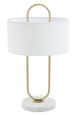 Neila Table Lamp. Brass Frame Table Lamp. White Fabric Shade Lamp. Marble Base Lamp. Contemporary Table Lamp. Modern Home Lighting. Chic Accent Lamp. Minimalist Table Lamp. Boutique Style Lighting. Ambient Light Feature. Portable Table Lamp. Desk Lamp. Side Table Lamp. Luxury Table Lamp. Elegant Home Accent.