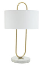 Neila Table Lamp. Brass Frame Table Lamp. White Fabric Shade Lamp. Marble Base Lamp. Contemporary Table Lamp. Modern Home Lighting. Chic Accent Lamp. Minimalist Table Lamp. Boutique Style Lighting. Ambient Light Feature. Portable Table Lamp. Desk Lamp. Side Table Lamp. Luxury Table Lamp. Elegant Home Accent.