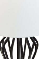 Olera Table Lamp. Black Iron Table Lamp. White Marble Base Lamp. Empire Shade Lamp. Monochrome Table Lamp. Contemporary Table Lamp. Modern Home Lighting. Minimalist Table Lamp. Luxe Accent Lamp. Boutique Style Lamp. Side Table Lamp. Desk Lamp. Living Room Lamp. Bedroom Lamp. Ambient Lighting Feature. Stylish Lighting Piece.