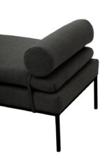 Haisley Day Bed. Dark grey day bed. Contemporary day bed. Minimalist bed. Black metal legs. Upholstered day bed. Modern bedroom furniture. Living room seating. Comfortable day bed. Sleek lounge bed. Nordic style furniture. Stylish upholstered bed.