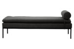 Haisley Day Bed. Dark grey day bed. Contemporary day bed. Minimalist bed. Black metal legs. Upholstered day bed. Modern bedroom furniture. Living room seating. Comfortable day bed. Sleek lounge bed. Nordic style furniture. Stylish upholstered bed.