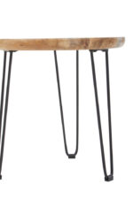 Bayur Mango Wood Side Table. Mango wood furniture. Round wood table. Black iron legs. Modern side table. Sustainable furniture. Rustic accent table. Industrial wood table. Compact side table. Scandinavian furniture. Eco-friendly wood table.