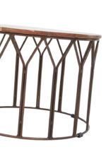 Bayur Mango Wood Round Side Table. Mango wood furniture. Round side table. Brown iron frame. Modern side table. Sustainable wood. Industrial accent table. Bohemian furniture. Scandinavian design. Natural wood finish. Eco-friendly table. Living room furniture.