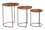 Bayur Nest of 3 Acacia Tables. Acacia wood furniture. Nesting tables. Brown iron frame. Natural wood tables. Modern accent furniture. Sustainable furniture. Industrial nesting tables. Compact space-saving tables. Living room furniture. Scandinavian design. Rustic wood furniture.