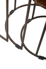 Bayur Nest of 3 Acacia Tables. Acacia wood furniture. Nesting tables. Brown iron frame. Natural wood tables. Modern accent furniture. Sustainable furniture. Industrial nesting tables. Compact space-saving tables. Living room furniture. Scandinavian design. Rustic wood furniture.
