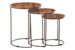 Bayur Nest of 3 Acacia Tables. Acacia wood furniture. Nesting tables. Brown iron frame. Natural wood tables. Modern accent furniture. Sustainable furniture. Industrial nesting tables. Compact space-saving tables. Living room furniture. Scandinavian design. Rustic wood furniture.