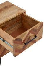 Bayur Mango Wood Bedside Table. Mango wood furniture. Modern bedside table. Black iron legs. Industrial design. Nightstand with storage. Contemporary furniture. Sustainable wood. Small space furniture. Bedroom accent table. Scandinavian bedside table.