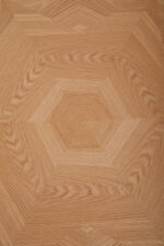 Sana Hexagonal Coffee Table. Oak veneer coffee table. Brushed brass frame. Hexagonal table. Modern coffee table. Minimalist furniture. Contemporary living room table. Scandinavian décor. Boutique coffee table. Wood and metal furniture.