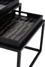 Savella Set of 2 Nesting Tables. Agate-effect tops. Multicoloured nesting tables. Black metal base. Modern accent tables. Contemporary living room furniture. Space-saving tables. Artistic side tables. Luxe modern décor. Durable design.