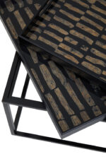 Savella Set of 2 Nesting Tables. Agate-effect tops. Multicoloured nesting tables. Black metal base. Modern accent tables. Contemporary living room furniture. Space-saving tables. Artistic side tables. Luxe modern décor. Durable design.