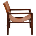 Cadenza Lounge Chair. Antique brown leather chair. Genuine leather sling seat. Solid teak wood frame. Modern rustic furniture. Timeless lounge chair. Natural materials. Mid-century chair. Luxury accent seating. Handcrafted furniture.