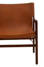 Cadenza Lounge Chair. Antique brown leather chair. Genuine leather sling seat. Solid teak wood frame. Modern rustic furniture. Timeless lounge chair. Natural materials. Mid-century chair. Luxury accent seating. Handcrafted furniture.