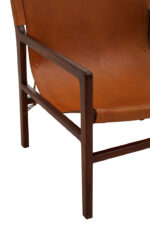 Cadenza Lounge Chair. Antique brown leather chair. Genuine leather sling seat. Solid teak wood frame. Modern rustic furniture. Timeless lounge chair. Natural materials. Mid-century chair. Luxury accent seating. Handcrafted furniture.