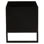 Casia Bedside Table. Bone inlay bedside table. White bone inlay furniture. Black wood base. Floral drawer grips. Modern nightstand. Handcrafted side table. Contemporary bedroom furniture. Global-inspired décor. Luxury accent table.