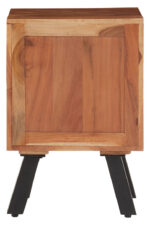 Zuri Acacia Bedside Table. Acacia wood furniture. Black metal legs. Industrial bedside table. Three drawer nightstand. Modern bedroom storage. Contemporary side table. Durable wooden furniture. Minimalist bedside unit. Natural wood design.