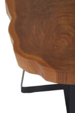 Milan Side Table. Teak wood furniture. Asymmetric top table. Renewable teak. Black cross base. Boho accent furniture. Rustic wood side table. Contemporary wooden design. Handcrafted teak table. Natural home décor.